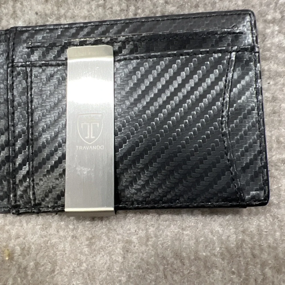 Travando Slim Carbon Fiber Style Wallet Money Clip RFID Front Pocket Black